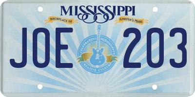 MS license plate JOE203