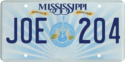 MS license plate JOE204