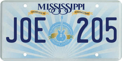 MS license plate JOE205