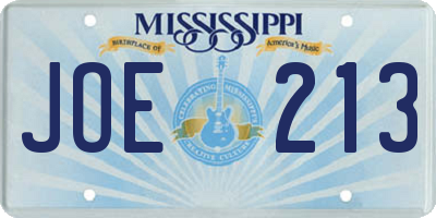 MS license plate JOE213
