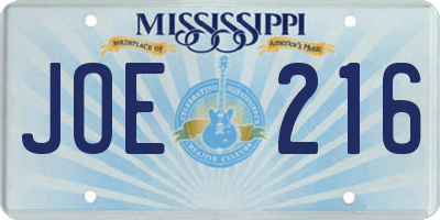 MS license plate JOE216