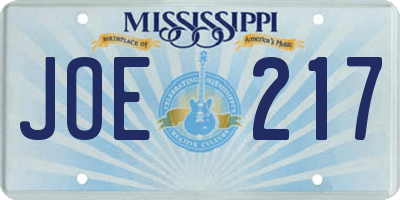 MS license plate JOE217