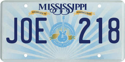 MS license plate JOE218