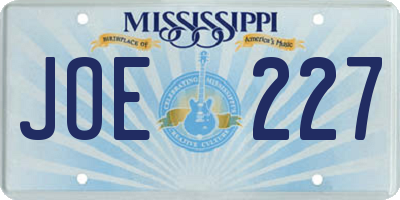 MS license plate JOE227