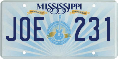 MS license plate JOE231