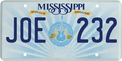 MS license plate JOE232