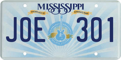 MS license plate JOE301