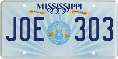 MS license plate JOE303
