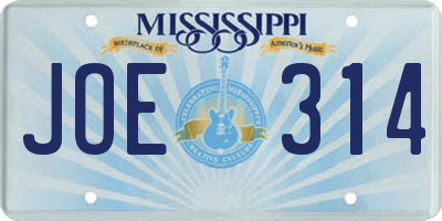 MS license plate JOE314