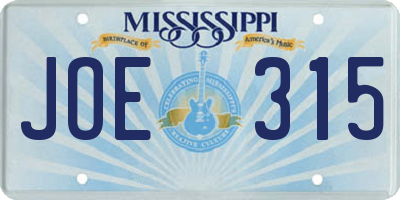 MS license plate JOE315