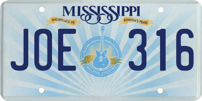 MS license plate JOE316