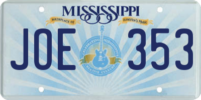 MS license plate JOE353