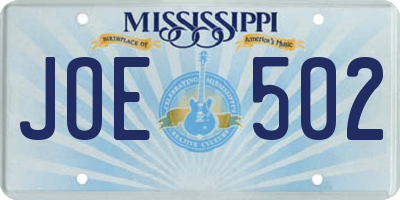 MS license plate JOE502