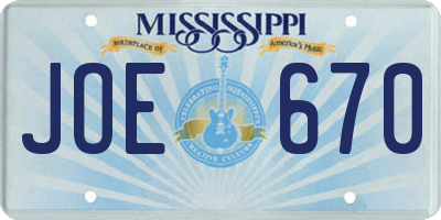 MS license plate JOE670