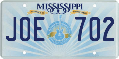 MS license plate JOE702