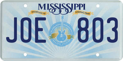 MS license plate JOE803