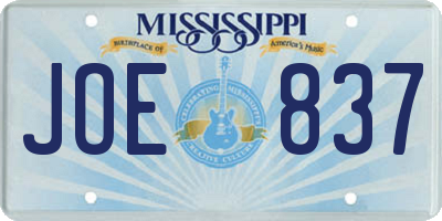 MS license plate JOE837