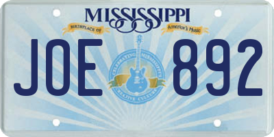 MS license plate JOE892