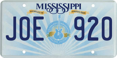 MS license plate JOE920