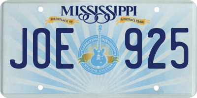MS license plate JOE925