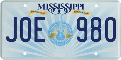 MS license plate JOE980