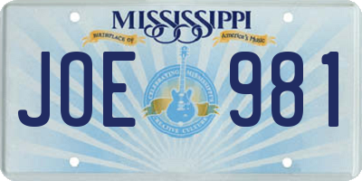 MS license plate JOE981