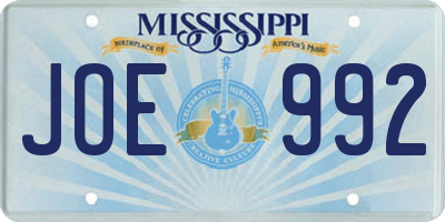 MS license plate JOE992