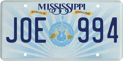 MS license plate JOE994