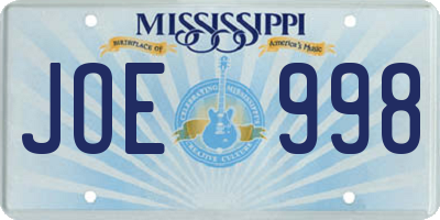 MS license plate JOE998
