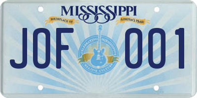 MS license plate JOF001
