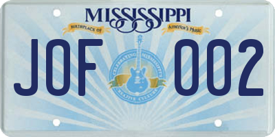 MS license plate JOF002