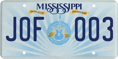 MS license plate JOF003