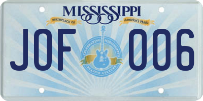 MS license plate JOF006