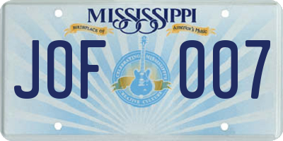 MS license plate JOF007