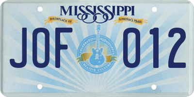 MS license plate JOF012