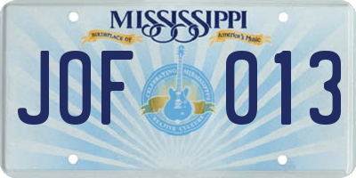 MS license plate JOF013