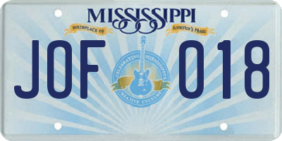 MS license plate JOF018