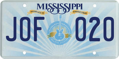 MS license plate JOF020