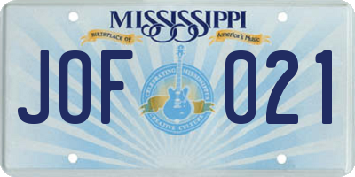 MS license plate JOF021