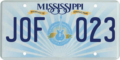 MS license plate JOF023