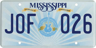 MS license plate JOF026