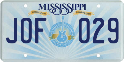 MS license plate JOF029