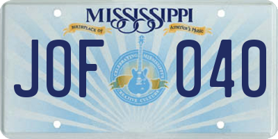 MS license plate JOF040