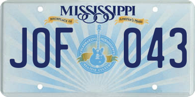 MS license plate JOF043
