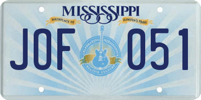 MS license plate JOF051