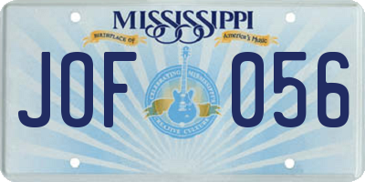 MS license plate JOF056
