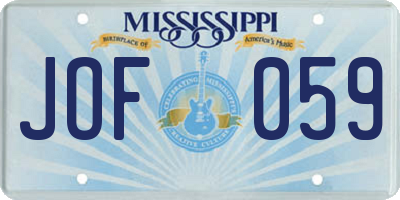 MS license plate JOF059