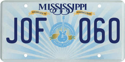 MS license plate JOF060