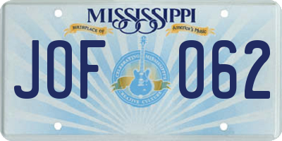 MS license plate JOF062