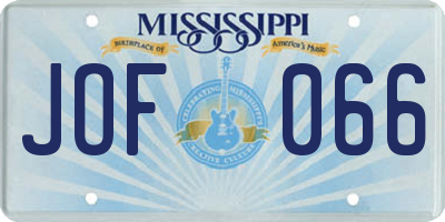 MS license plate JOF066
